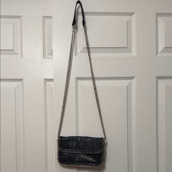 Sandra Roberts Squared Charcoal Gray-Black Leather Chain Strap Crossbody Shoulde - Picture 2 of 4